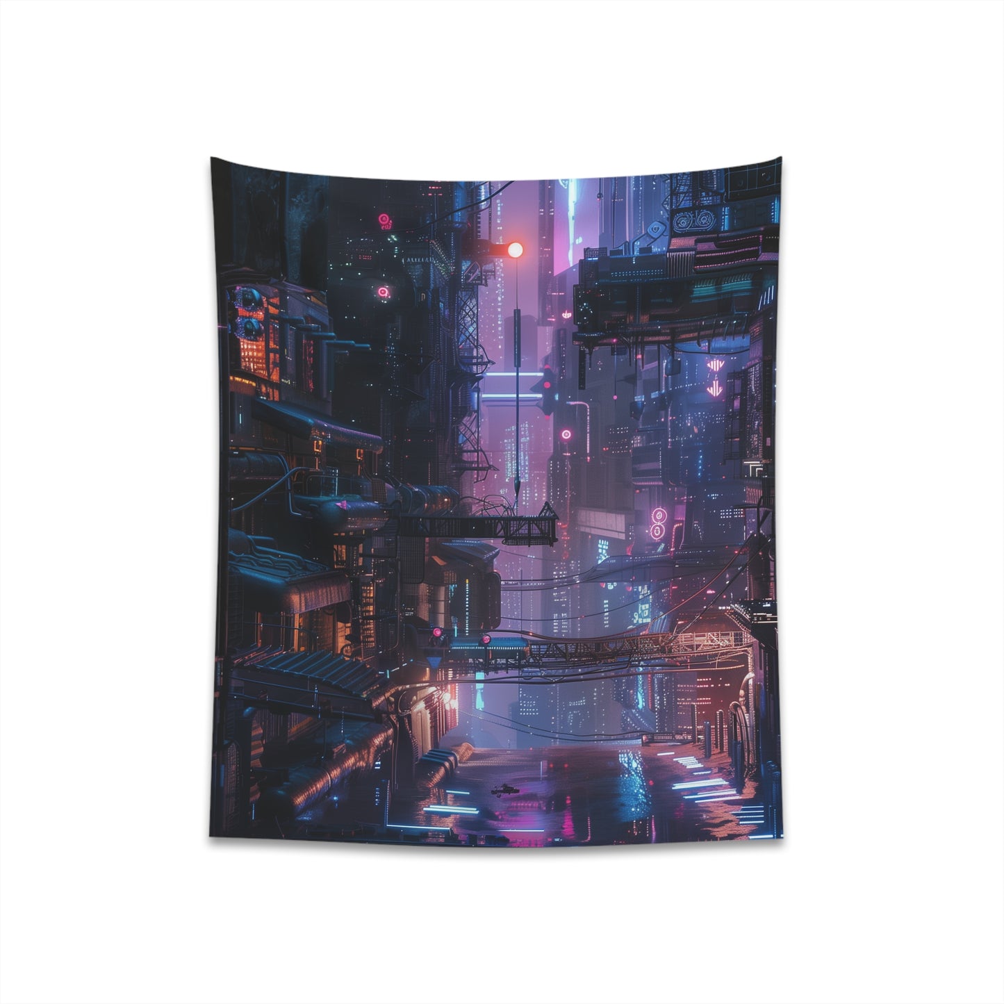 "Neon Metropolis Cyberpunk Tapestry - Futuristic Urban Decor 34" x 40" or 57" x 57" - High Quality & Stylish - Great Gift Option - Shop Now!"