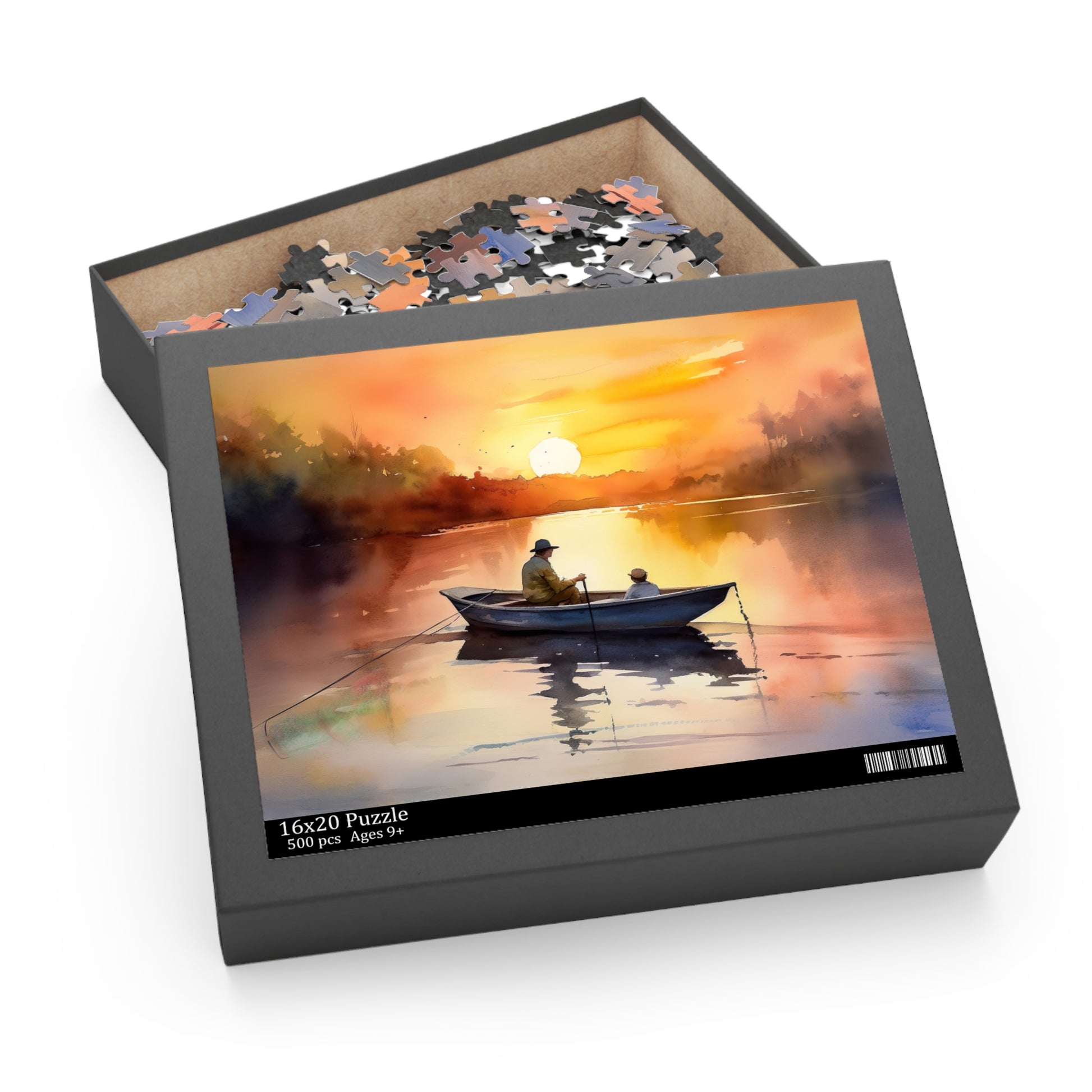 Tranquil Fisherman Sunset Jigsaw Puzzle - Vibrant colors and details for relaxing entertainment