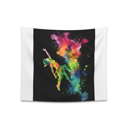 "Neverland's Neon Glow: Peter Pan Watercolor Tapestry - Vibrant and Enchanting Home Decor"