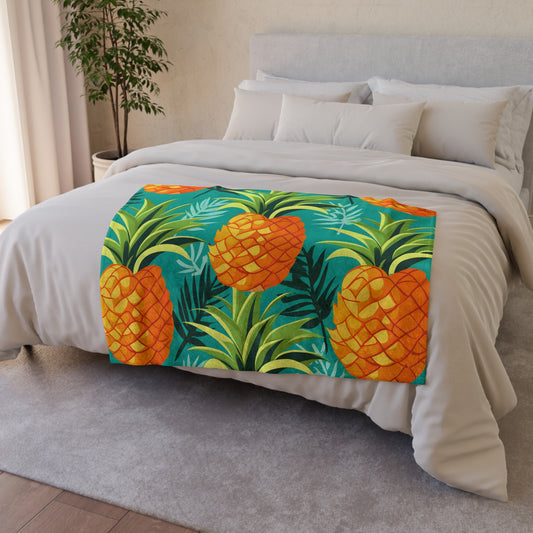 Transform your space into a tropical oasis with our Aloha Pineapple Dreams Blanket. Embrace the warmth and exuberance of the Hawaiian Islands with its cheerful design and vibrant pineapple pattern. Bring a touch of paradise to your home!