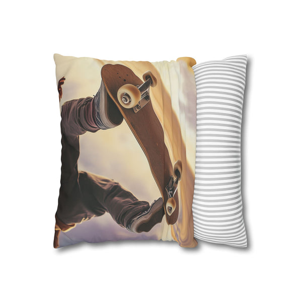 Skateboarder Riding on Rings of Saturn — 40×40 Cushion Cover — Sofa & Living Room Lifestyle View