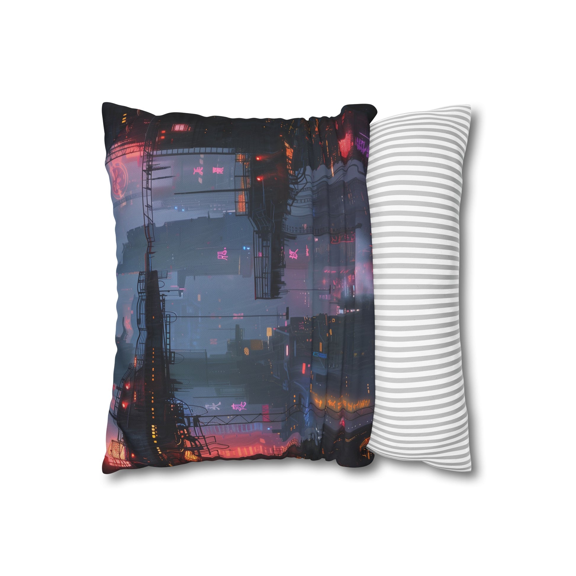 "Neon City Nights Pillowcase - High-Quality, Stylish, All-Season Comfort | Cyberpunk Cityscape Design | Makes a Great Gift"