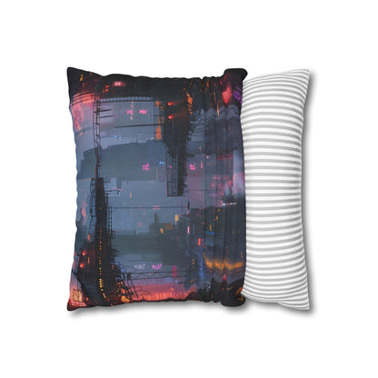 "Neon City Nights Pillowcase - High-Quality, Stylish, All-Season Comfort | Cyberpunk Cityscape Design | Makes a Great Gift"