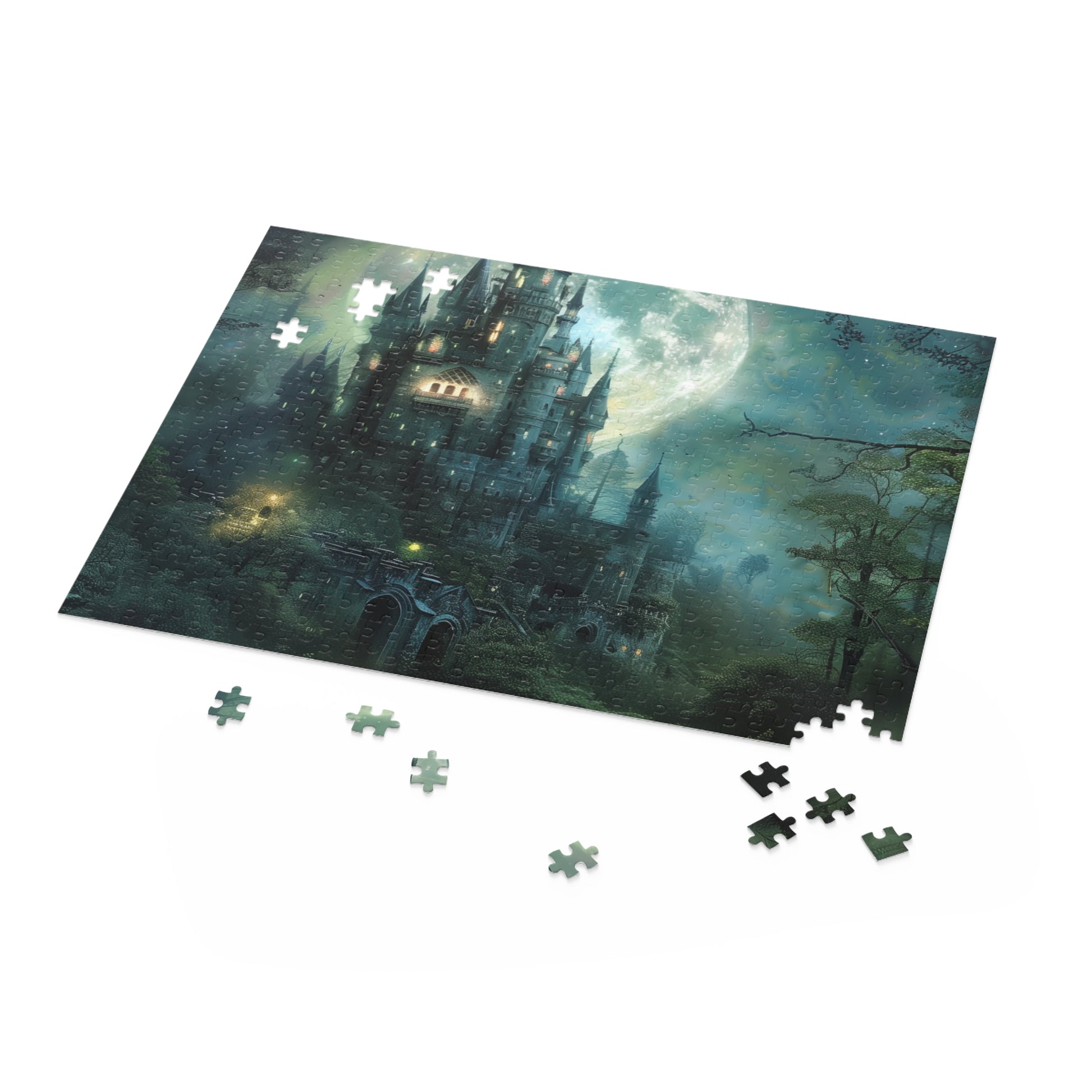 Moonlit Forest Castle Jigsaw Puzzle - Escape to a mystical world with a fantasy castle in a moonlit forest.