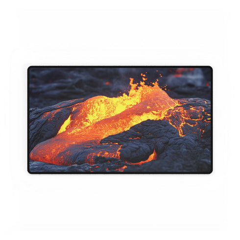 Lava Flowing from Floating Volcano — XL & XXL Desk Mat — Gaming & Workspace Desk Setup View