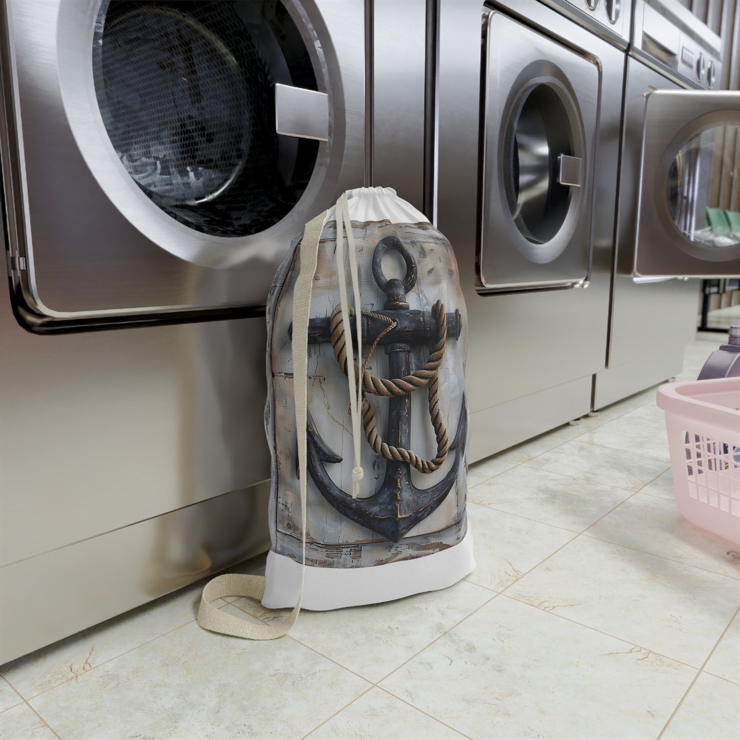 "Stylish Nautical Anchor Rope Laundry Bag - Durable and charming laundry accessory for a seaside touch"