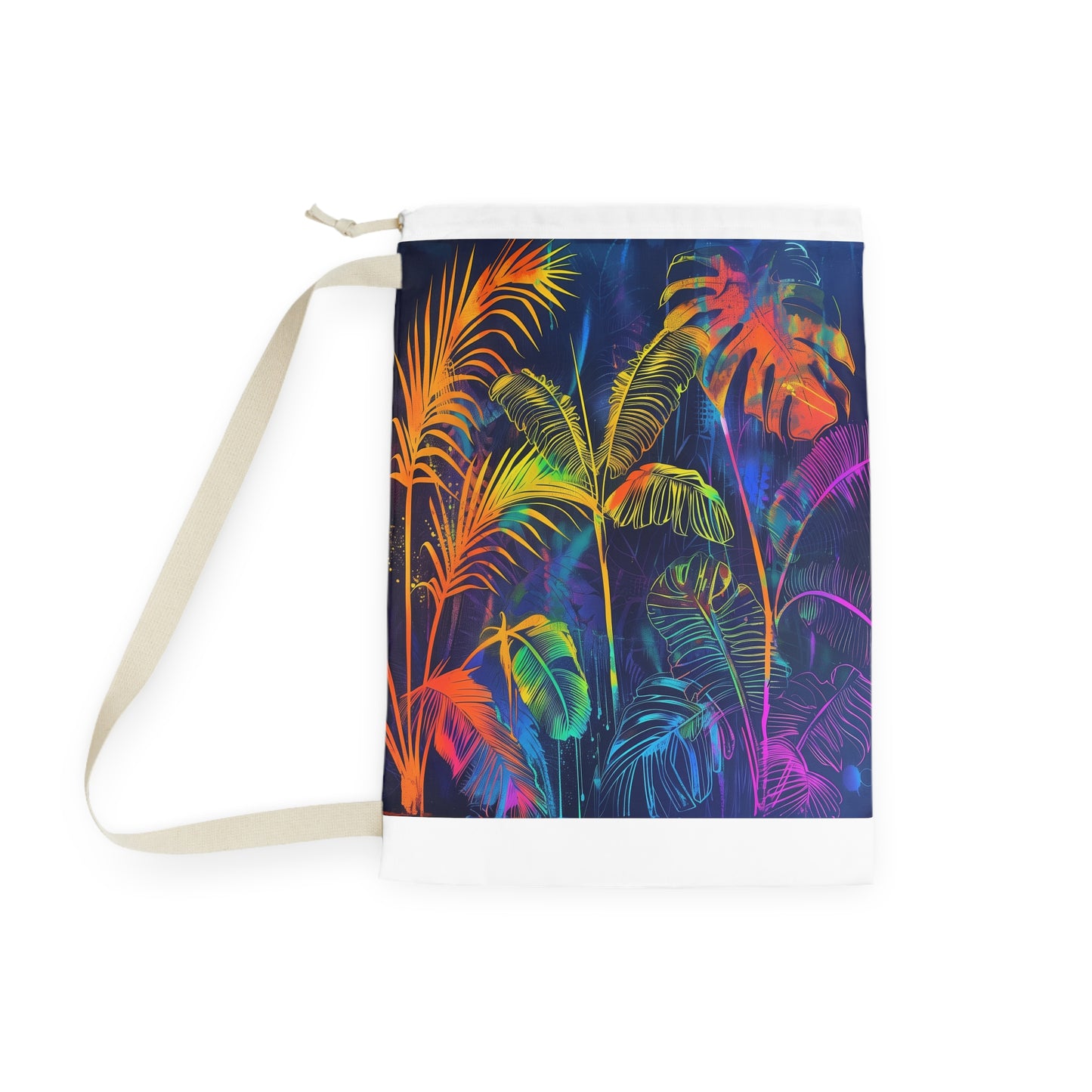 Vibrant tropical neon leaf laundry bag for stylish organization_FLUSH_WITH_KEYWORDS.