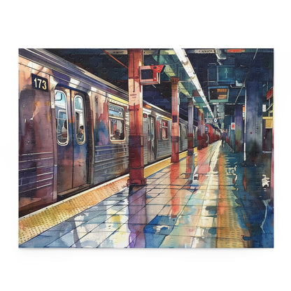 Vibrant NYC Subway Watercolor Jigsaw Puzzle - Get lost in the hustle and bustle of the iconic transportation system.