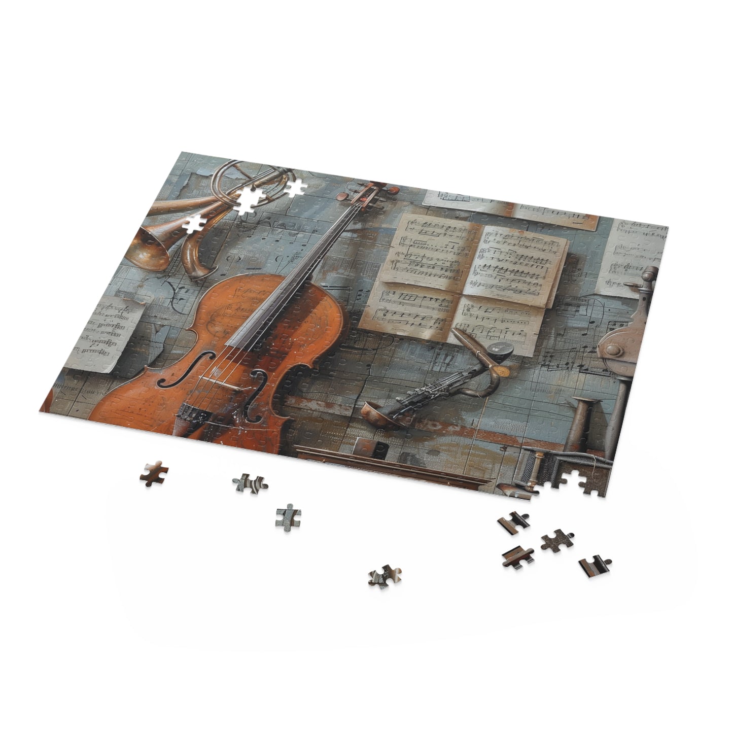 "Musical Mix Puzzle - Colorful jigsaw with music notes & instruments, perfect for music lovers"