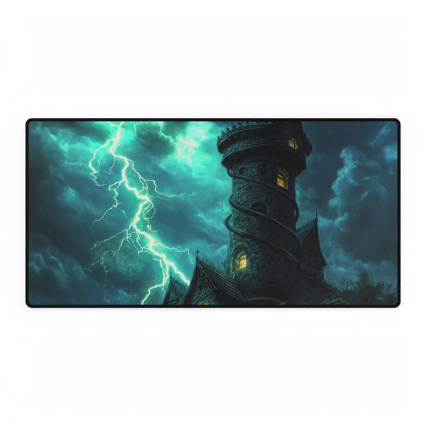 Tower Wrapped in Lightning Serpents — XL & XXL Desk Mat — Full Top-Down Artwork View