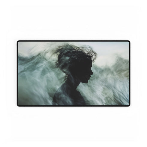 Abstract Waves Forming Human Silhouette — XL & XXL Desk Mat — Gaming & Workspace Desk Setup View