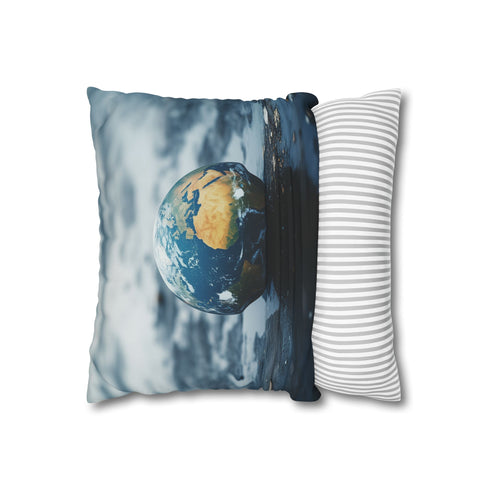 A Planet Earth Crying Tears of Pollution Double-Sided Square Cushion Cover