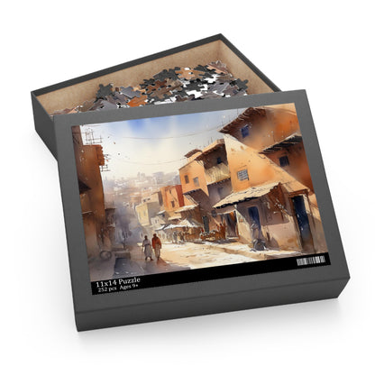 Magical Marrakesh jigsaw puzzle featuring vibrant marketplace scene in Morocco - perfect for a relaxing afternoon.