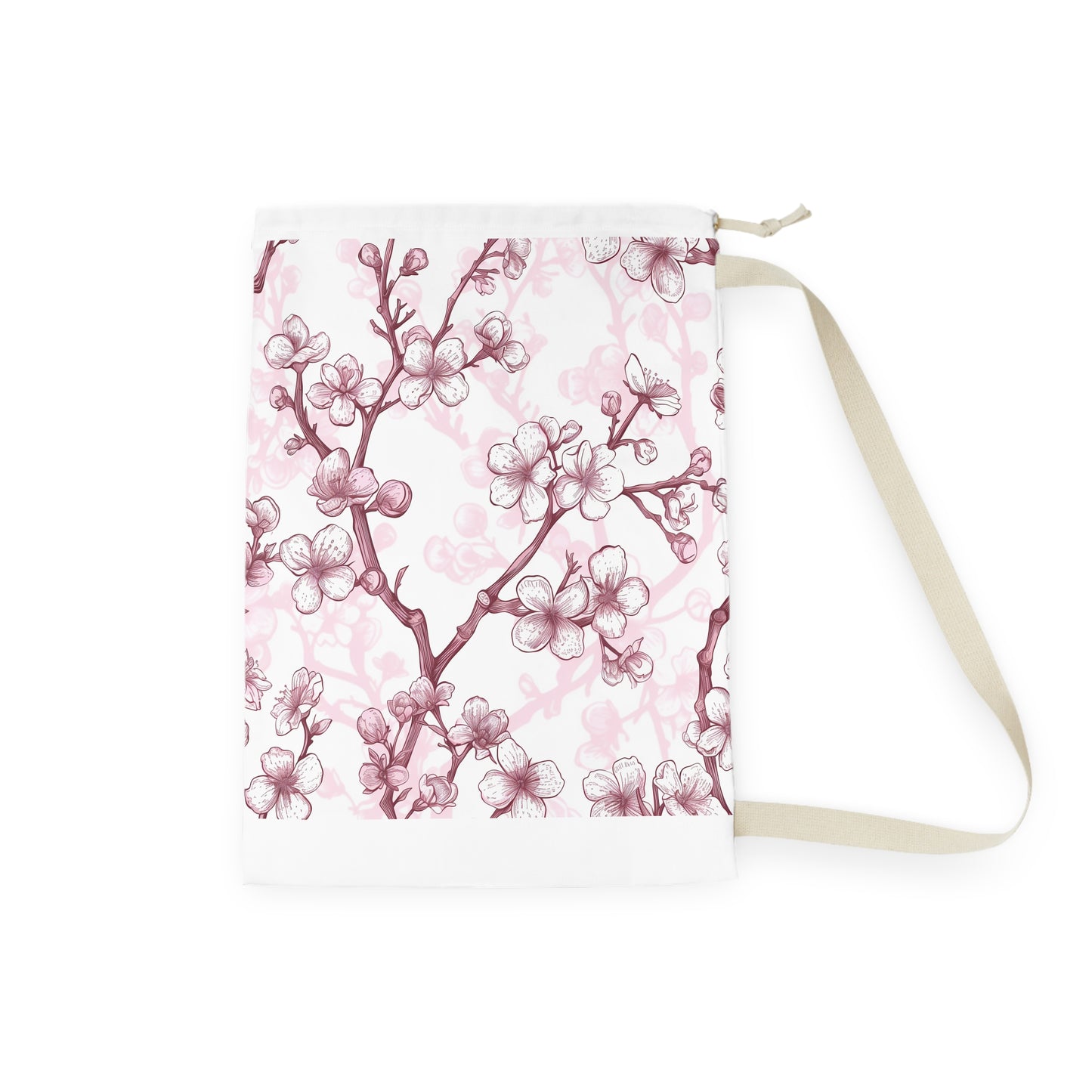 Cherry Blossom Laundry Bag - Elegant pink and white seamless pattern pillowcase for stylish laundry containment