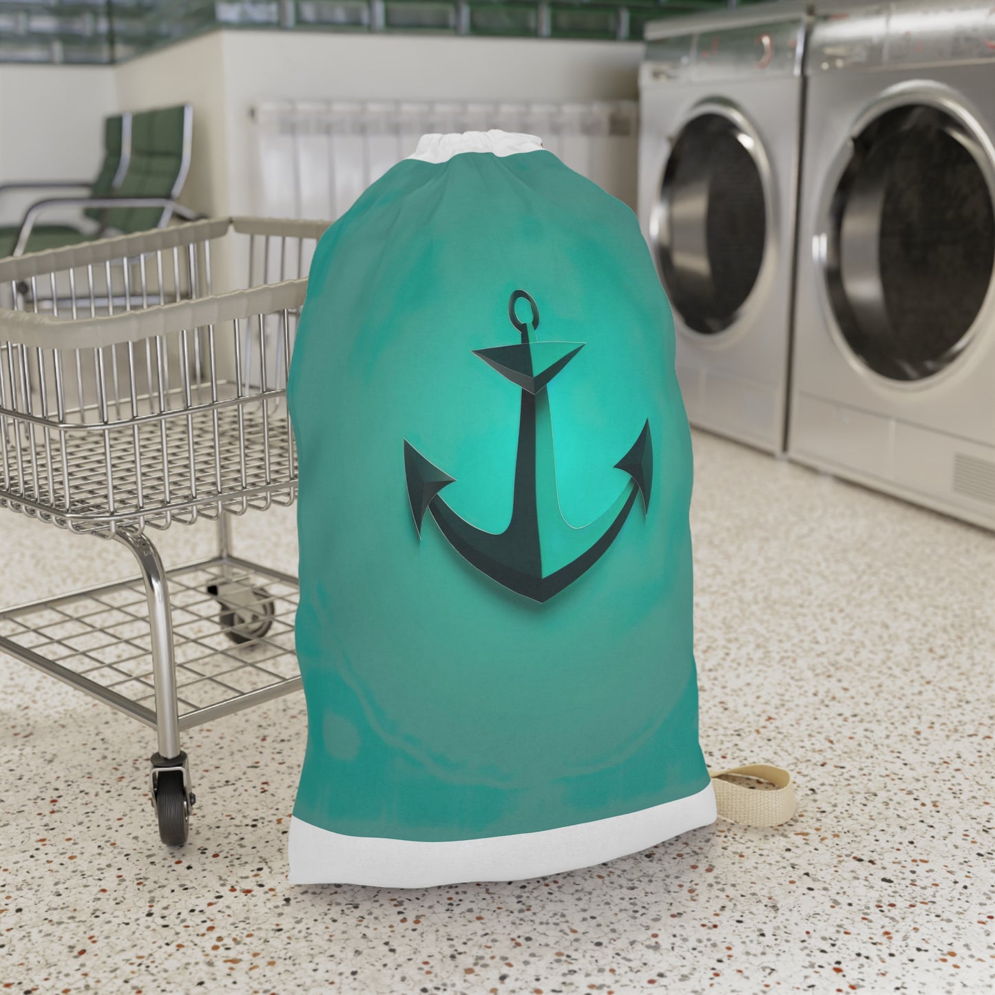 "Anchor print laundry bag for college students and travelers - keep laundry organized on the go"