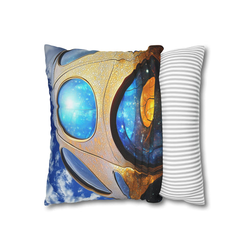 Solar Cathedral Floating in Orbit — 40×40 Cushion Cover — Soft Brushed Fabric Texture Close-Up