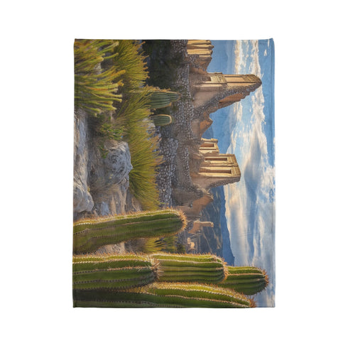 Cactus Shaped Like Ancient Ruins Plush Fleece Throw Blanket