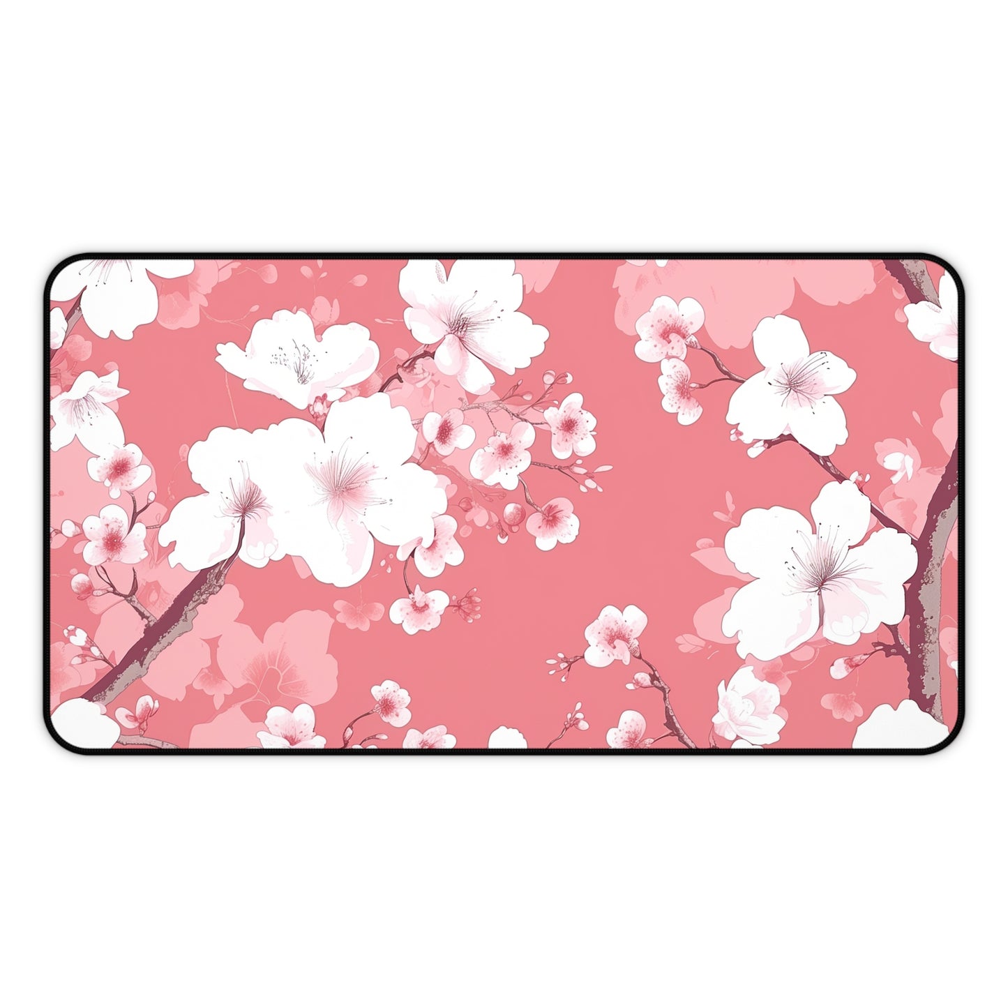 "Cherry Blossom Desk Mat - Elevate your workspace with elegant pink and white floral design, protect your desk surface"