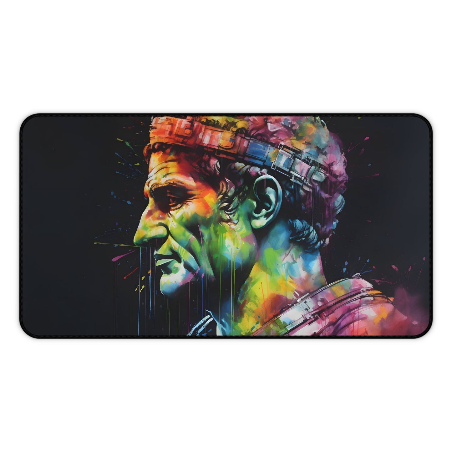 "Neon Caesar watercolor desk mat, vibrant and durable workspace accessory"