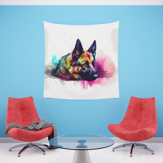 German Shepherd Devotion: A Tapestry of Courage and Companionship | Wall Tapestry | All Over Print, AOP, Decor, Halloween, Home & Living, Home Decor, Indoor, Spring Essentials, Sublimation, Tapestry | Prints with Passion