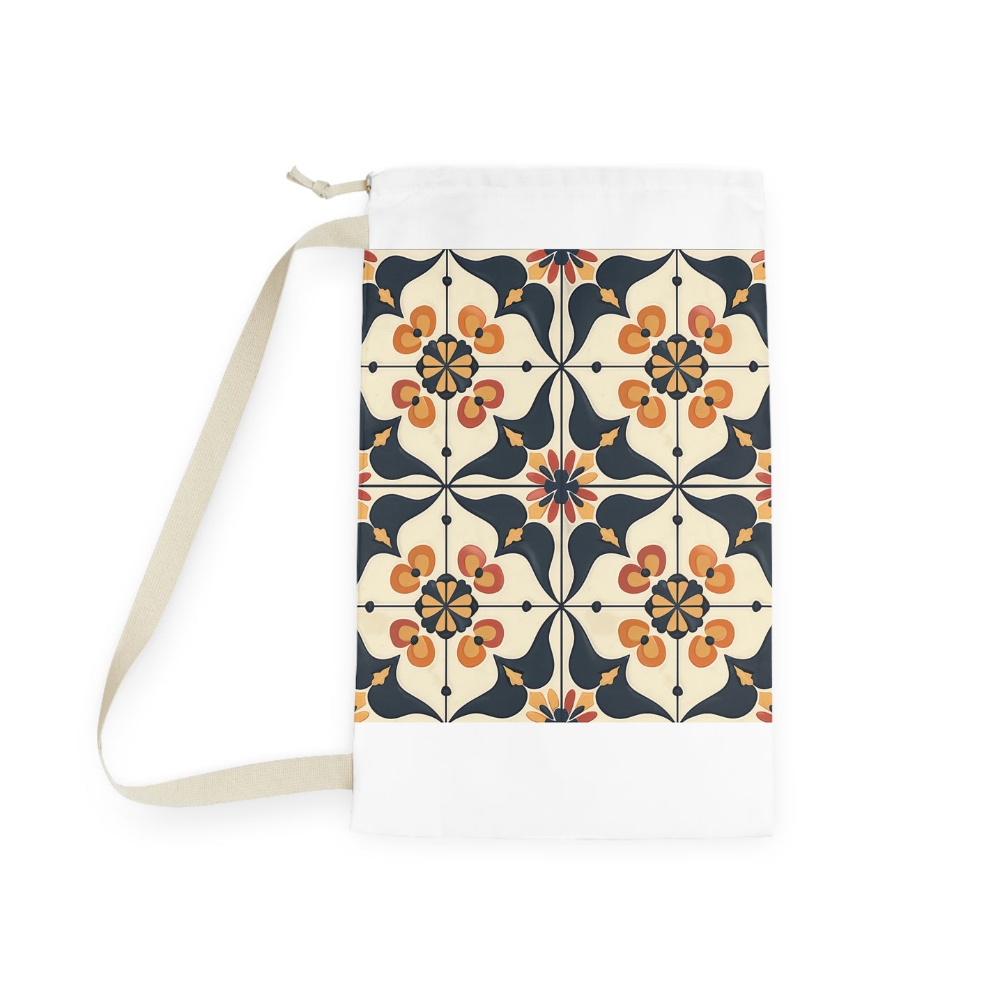 "Artisan Tiles seamless pattern laundry bag, stylish design for elegant laundry routine"