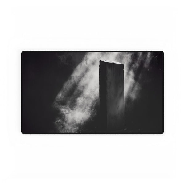 Echoes of Light Around Temple Monolith (Edition II) — XL & XXL Desk Mat — Gaming & Workspace Desk Setup View