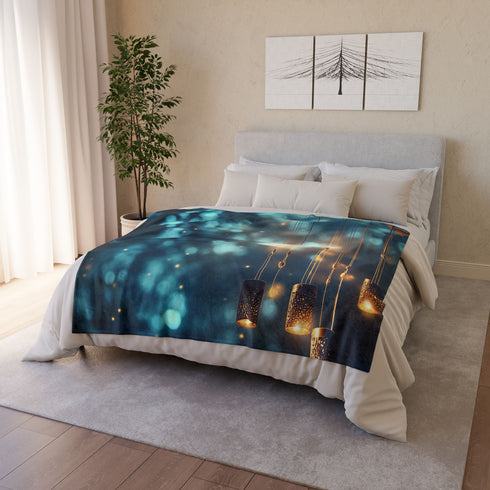 Mystical Wind Chimes Glowing in Night — Plush Fleece Throw Blanket — Product Detail View 9