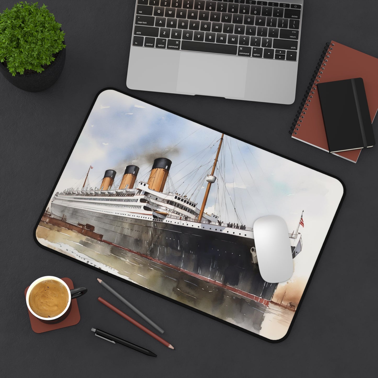 "Titanic Ship Desk Mat - Experience grandeur with detailed image, perfect for adding history to workspace"