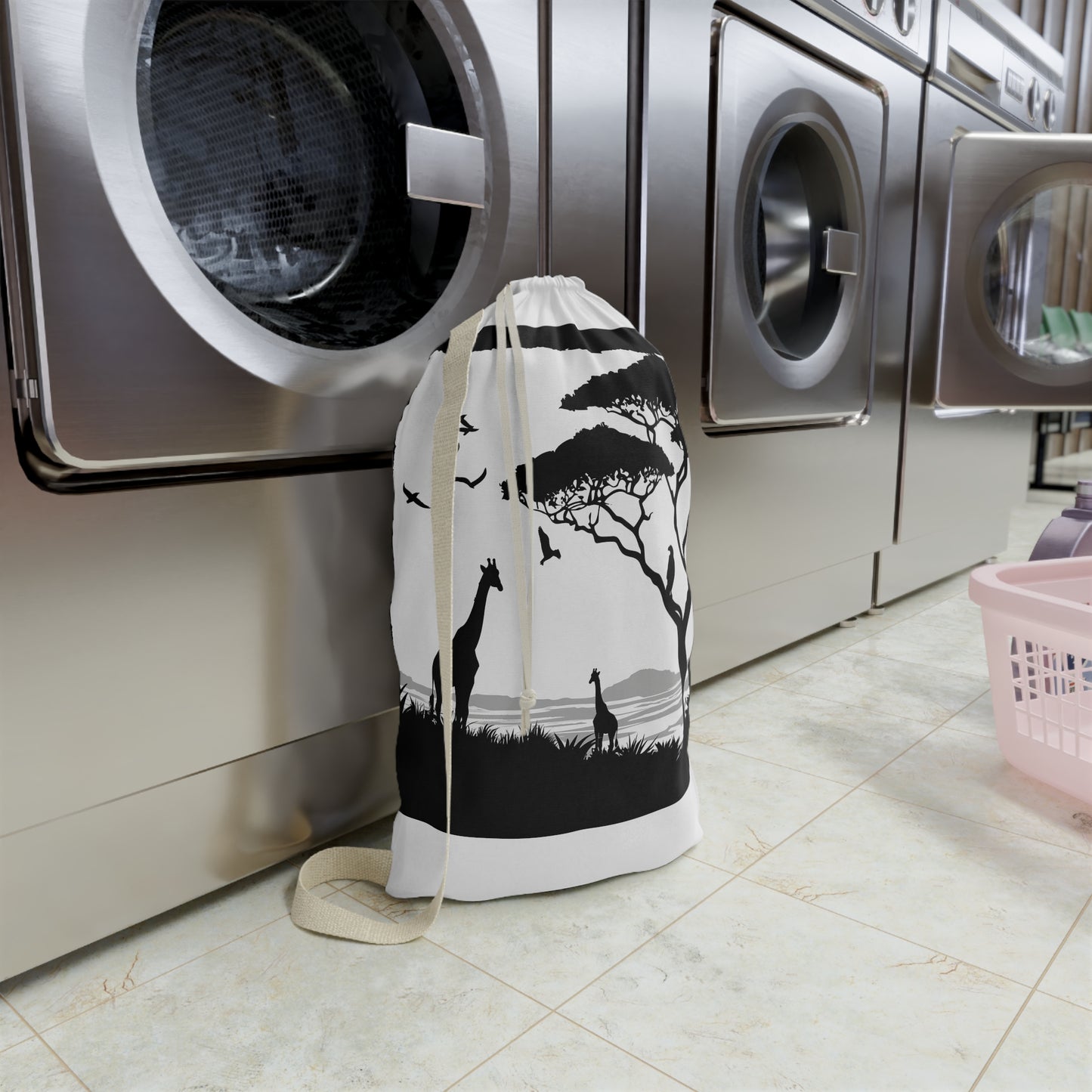 Eco-friendly wildlife silhouette laundry bag for stylish laundry transport