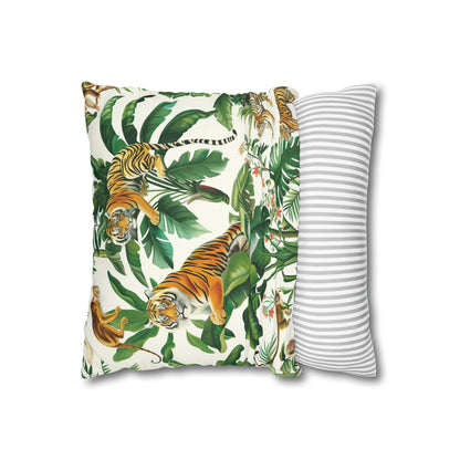 "Jungle Safari Tiger Pillowcase - Transform your bedroom with majestic tiger print, lush green foliage. Sleep in style and comfort."