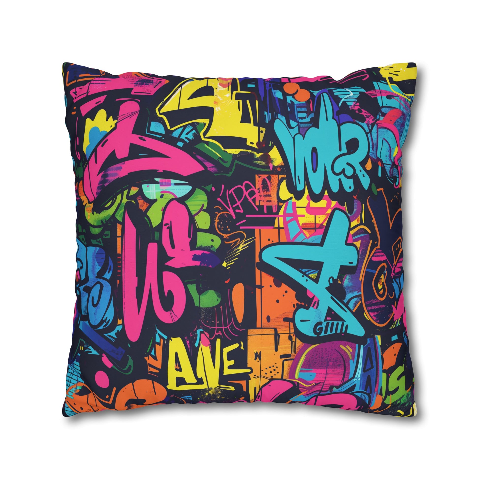 Neon graffiti pillow case with vibrant urban pattern, perfect for adding a pop of color to your decor.