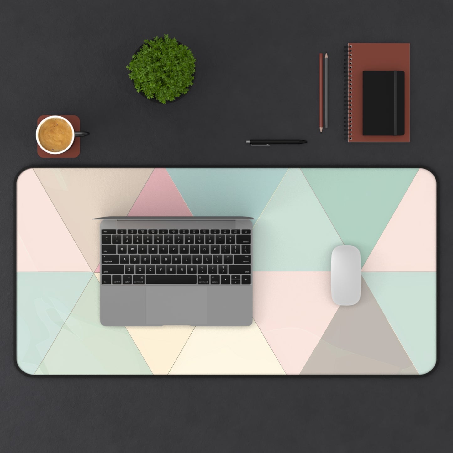 "Stylish Pastel Geometric Desk Mat - Transform your workspace with soothing pastel hues in a chic pattern"