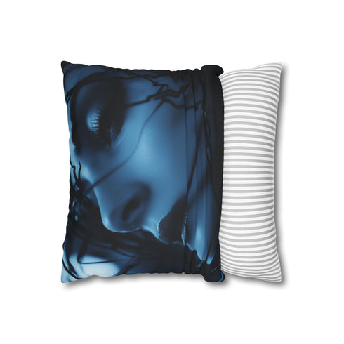 Cyber Siren Singing Through Wires — 40×40 Cushion Cover — Sofa & Living Room Lifestyle View