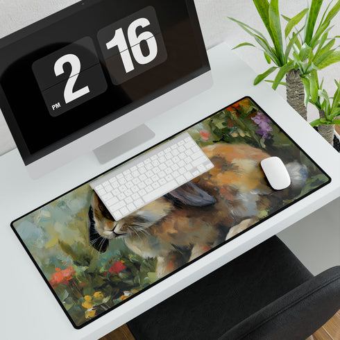 Cute Holland Lop Bunny Watercolor — XL & XXL Desk Mat — 3mm Non-Slip Natural Rubber Base Detail