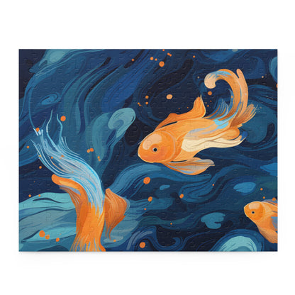 "Goldfish Haven Jigsaw Puzzle - Dive into underwater beauty with orange koi swimming"