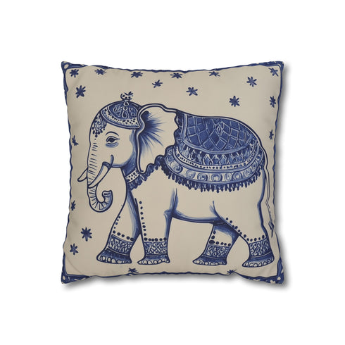Portuguese Azulejo Tile & Elephant Boho Square Cushion Cover - View 1 | Prints With Passion