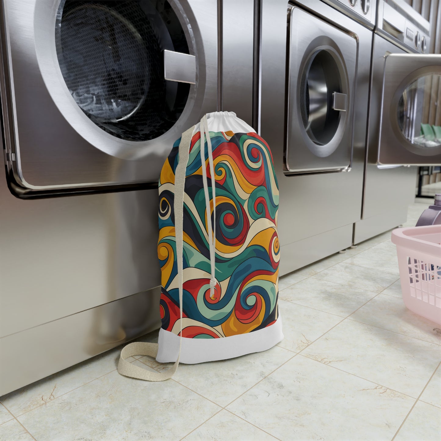 "Retro Waves Laundry Bag - Vibrant wave pattern for stylish transport"