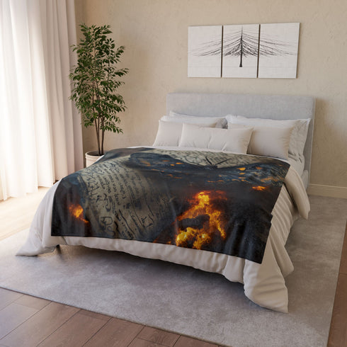 Lava Moth Resting on Burning Scroll — Plush Fleece Throw Blanket — Product Detail View 9