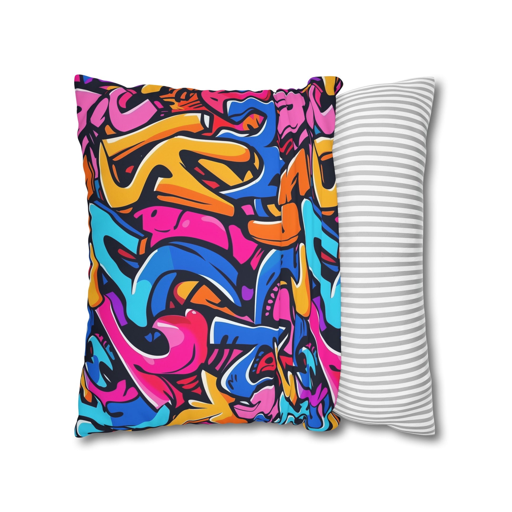 "Neon Urban Graffiti Pillowcase - Edgy seamless pattern in vibrant neon colors for a pop of personality in your bedroom"