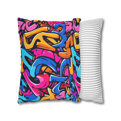 "Neon Urban Graffiti Pillowcase - Edgy seamless pattern in vibrant neon colors for a pop of personality in your bedroom"