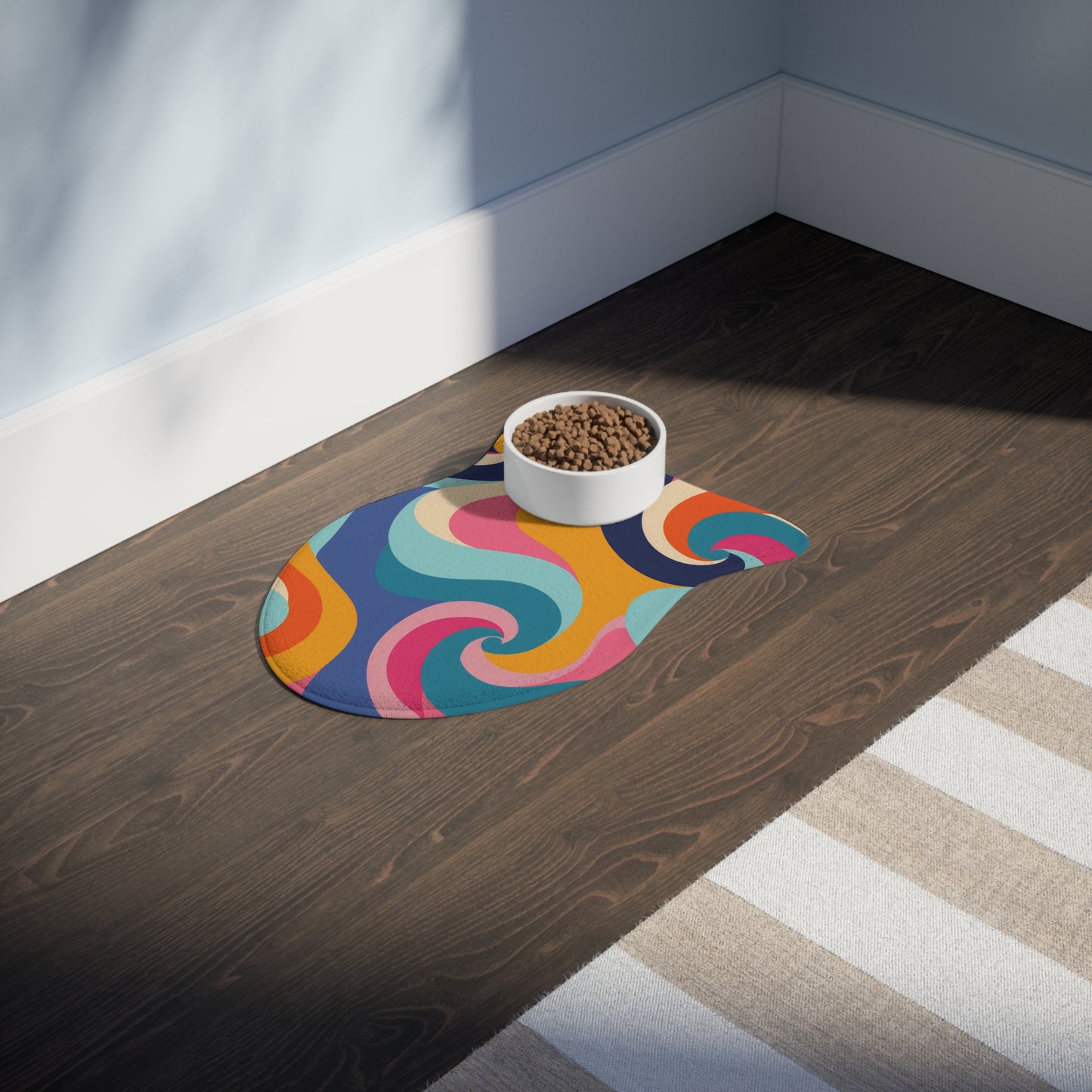 Retro Waves Pet Feeding Mat: Vibrant & Seamless