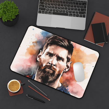 "Add flair to your workspace with Messi Desk Mat Collection featuring vibrant graphics of iconic footballer Lionel Messi in action. Perfect for fans! sleek desk mat, Lionel Messi collection, vibrant graphics, footballer in action"