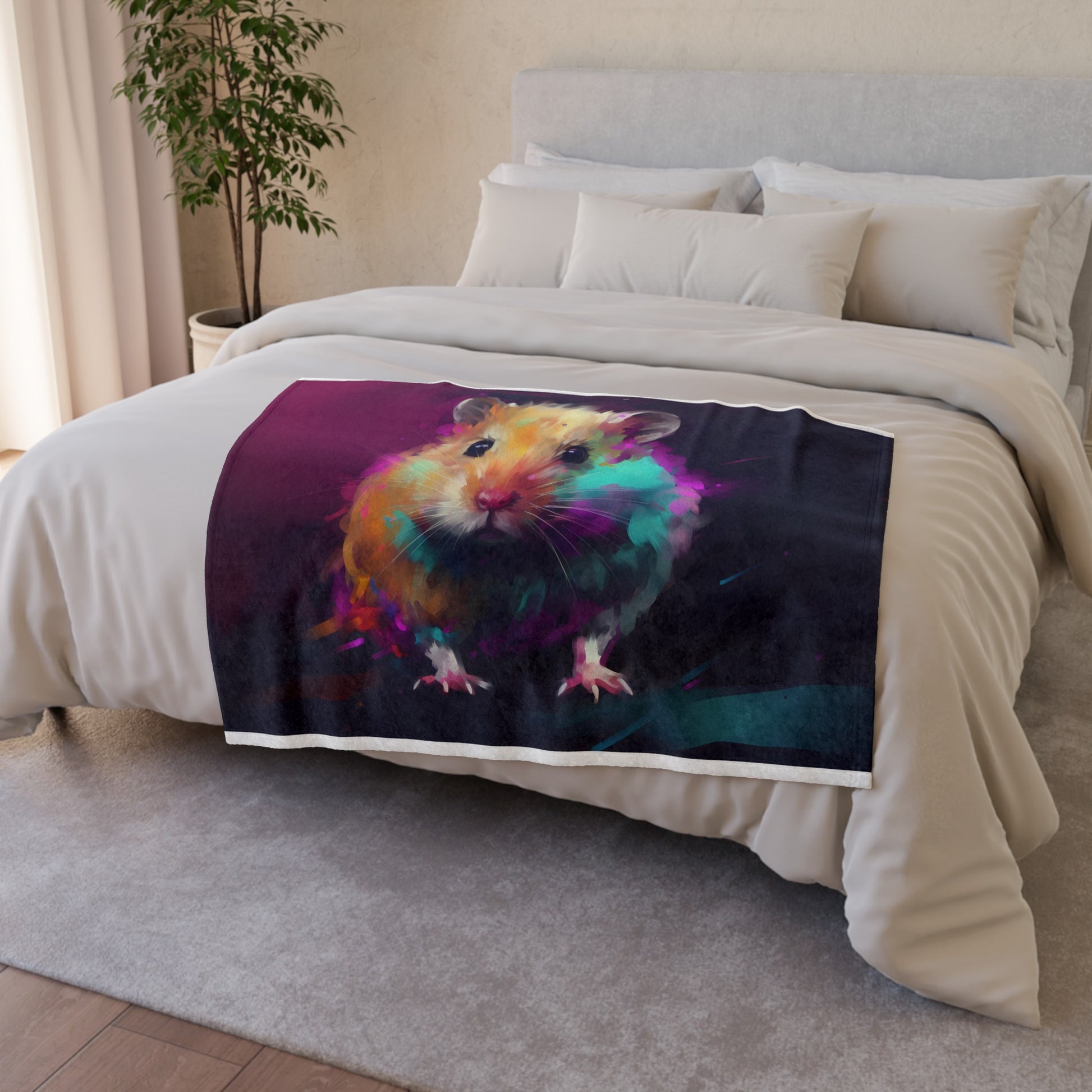 this cozy blanket ensures warmth and comfort while adding a pop of color to your space. Perfect for snuggling up on chilly nights or adding a playful touch to your decor. Add a fun and colorful twist to your home with our Neon Genesis RGB Blanket today! 
Bring the whimsical fun of Neon Hammie Dreams to life with this cozy and colorful blanket. Perfect for snuggling up on chilly nights or adding a pop of color to your decor. Made with high-quality materials for ultimate comfort and warmth.