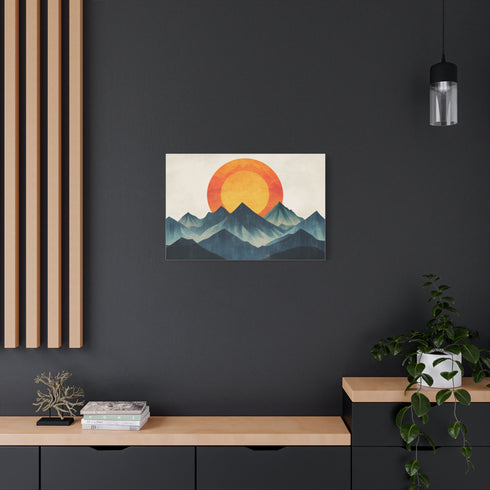 Retro Wave Mountains with Glowing Sun — Canvas Wall Art — Product Detail View 8