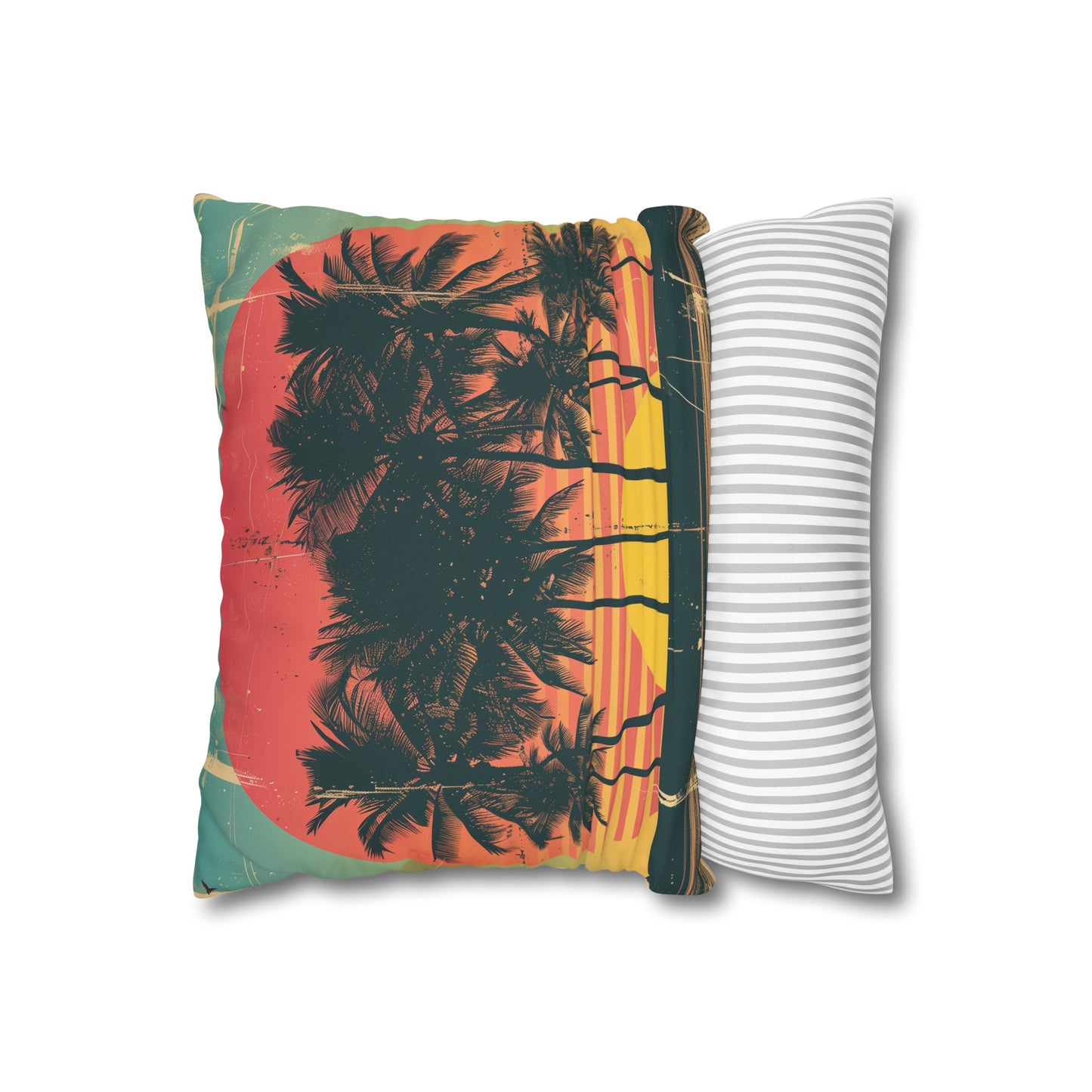 "Golden Hour Palms Pillowcase - Nostalgic palm tree design for vintage beach charm, high-quality material, perfect for all seasons, makes a great gift"