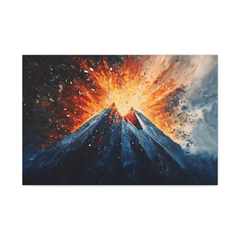 Geometric Volcano Erupting Light Shards — Canvas Wall Art — Living Room Wall Lifestyle View