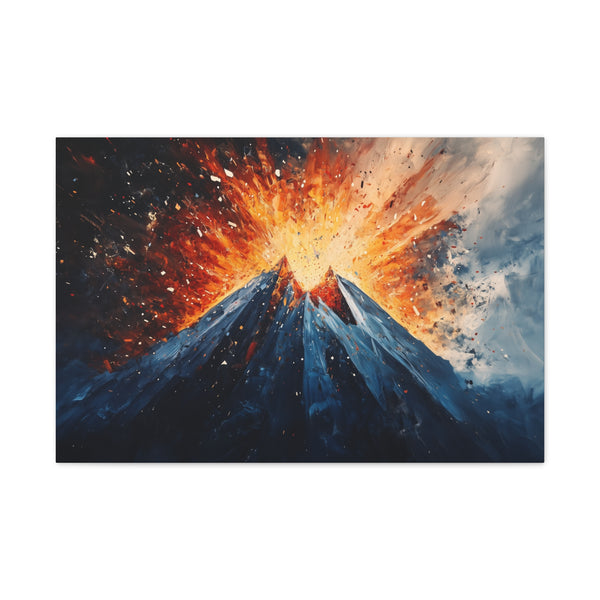 Geometric Volcano Erupting Light Shards — Canvas Wall Art — Living Room Wall Lifestyle View