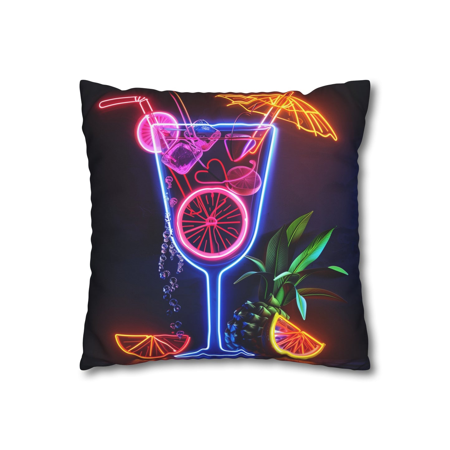 "Neon Cocktail Pillowcase - Vibrant tropical vibes for a stylish and comfortable sleep space. Perfect gift for all seasons."