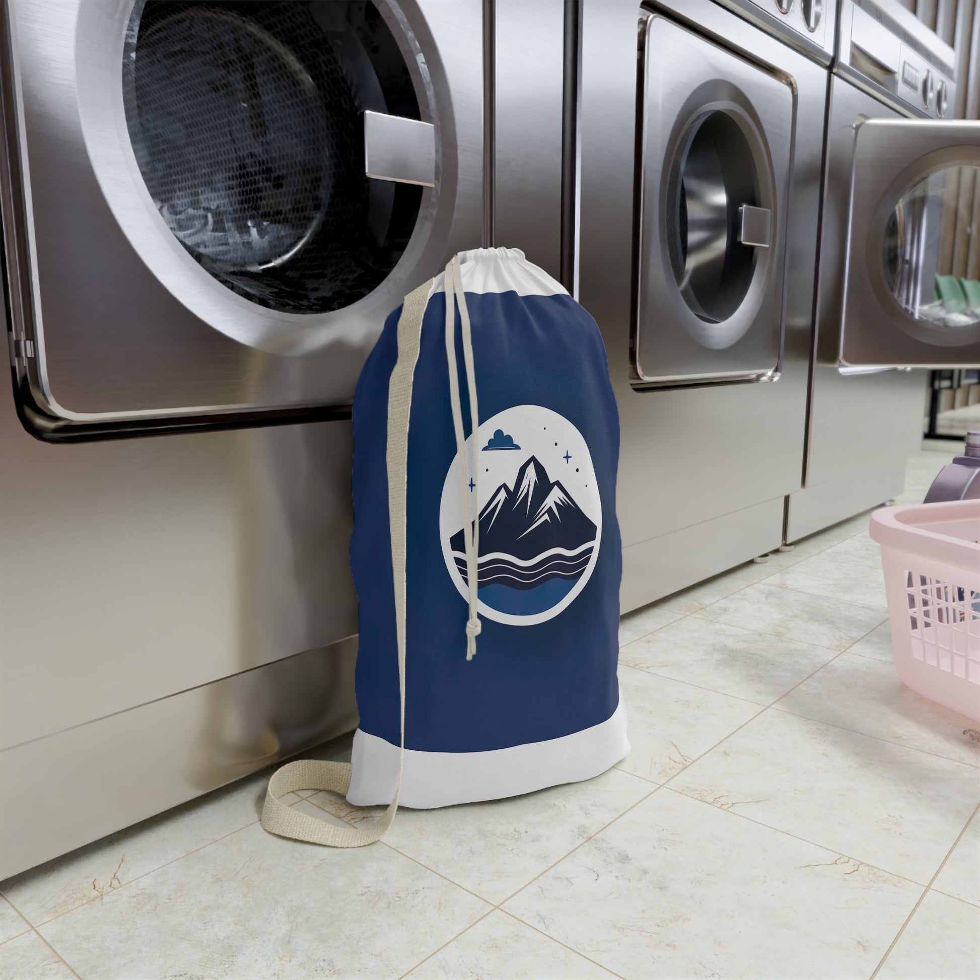 "Stylish Mountain Logo Laundry Bag, Durable Material with Drawstring Closure for Easy Transport. #山LOGO #laundrybag"