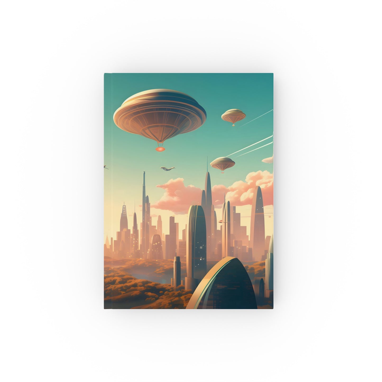 "Future Cityscapes: A Journal of Innovation - Explore soaring cityscapes and limitless possibilities, perfect for sparking creativity and writing science fiction. High-quality and stylish, makes a great gift! Visit our shop for more unique designs. © BenCPrints"